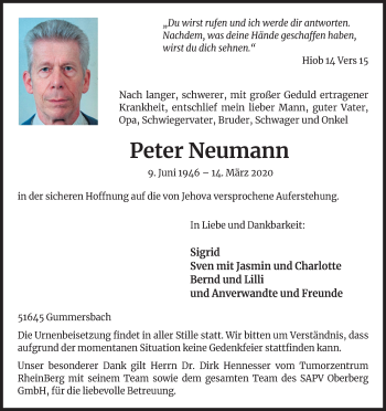 Anzeige von Peter Neumann von Kölner Stadt-Anzeiger / Kölnische Rundschau / Express
