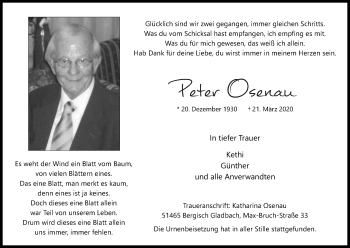 Anzeige von Peter Osenau von Kölner Stadt-Anzeiger / Kölnische Rundschau / Express