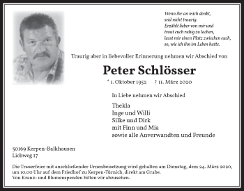 Anzeige von Peter Schlösser von  Werbepost 