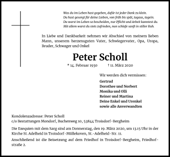 Anzeige von Peter Scholl von Zeitungsgruppe Köln