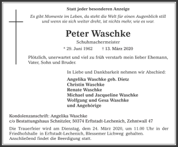 Anzeige von Peter Waschke von  Werbepost 