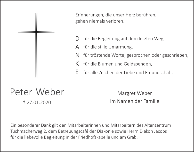  Traueranzeige für Peter Weber vom 07.03.2020 aus  Blickpunkt Euskirchen 