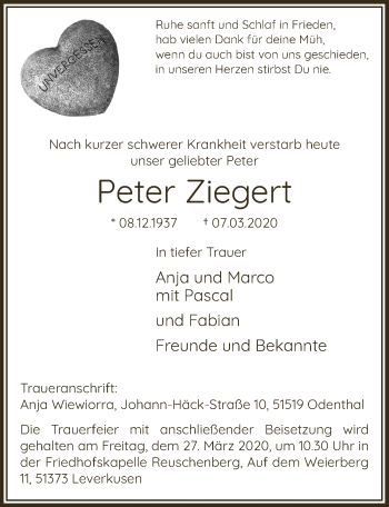 Anzeige von Peter Ziegert von  Lokale Informationen 