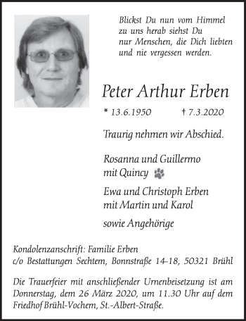 Anzeige von Peter Arthur Erben von  Schlossbote/Werbekurier 