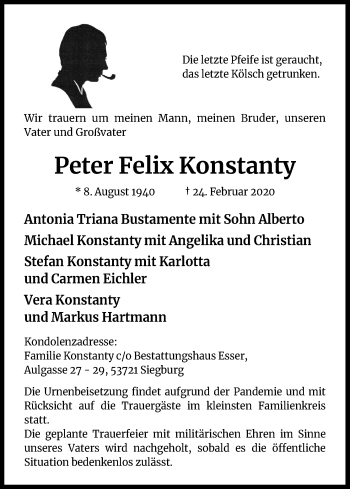Anzeige von Peter Felix Konstanty von Kölner Stadt-Anzeiger / Kölnische Rundschau / Express