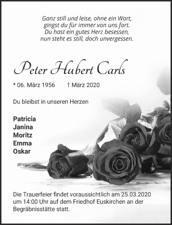 Anzeige von Peter Hubert Carls von  Blickpunkt Euskirchen 