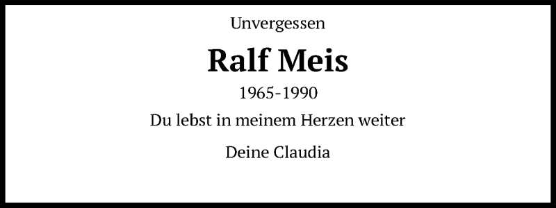  Traueranzeige für Ralf Meis vom 31.03.2020 aus Kölner Stadt-Anzeiger / Kölnische Rundschau / Express