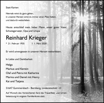 Anzeige von Reinhard Krieger von Kölner Stadt-Anzeiger / Kölnische Rundschau / Express