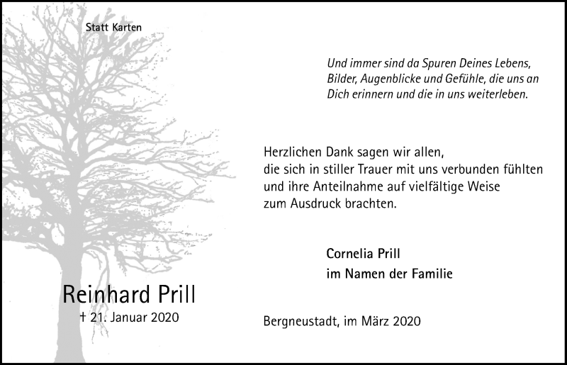  Traueranzeige für Reinhard Prill vom 11.03.2020 aus  Anzeigen Echo 