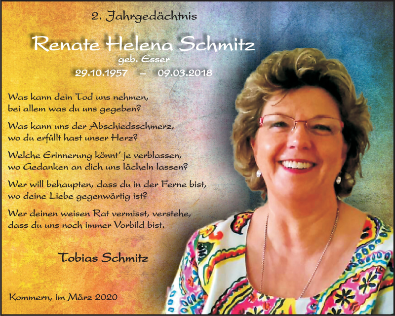  Traueranzeige für Renate Helena Schmitz vom 07.03.2020 aus  Blickpunkt Euskirchen 