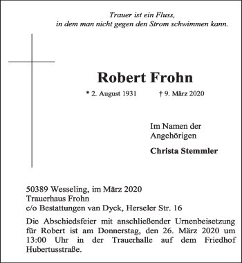 Anzeige von Robert Frohn von  Schlossbote/Werbekurier 