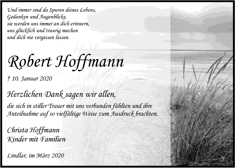  Traueranzeige für Robert Hoffmann vom 18.03.2020 aus  Anzeigen Echo 