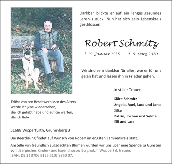 Anzeige von Robert Schmitz von Kölner Stadt-Anzeiger / Kölnische Rundschau / Express
