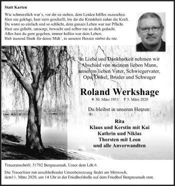Anzeige von Roland Werkshage von Kölner Stadt-Anzeiger / Kölnische Rundschau / Express