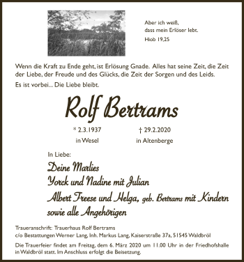 Anzeige von Rolf Bertrams von  Lokalanzeiger 