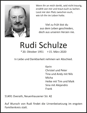 Anzeige von Rudi Schulze von  Bergisches Handelsblatt 