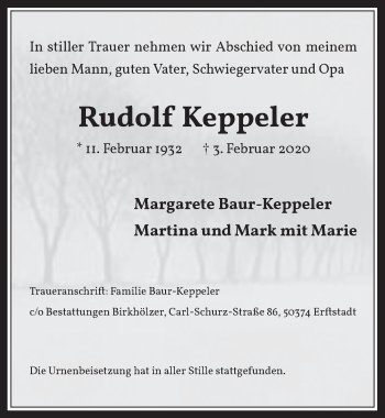 Anzeige von Rudolf Keppeler von  Werbepost 
