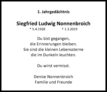 Anzeige von Siegfried Ludwig Nonnenbroich von Kölner Stadt-Anzeiger / Kölnische Rundschau / Express