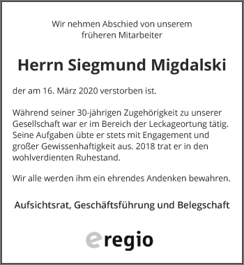 Anzeige von Siegmund Migdalski von  Blickpunkt Euskirchen 