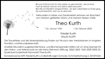 Anzeige von Theo Kurth von Kölner Stadt-Anzeiger / Kölnische Rundschau / Express