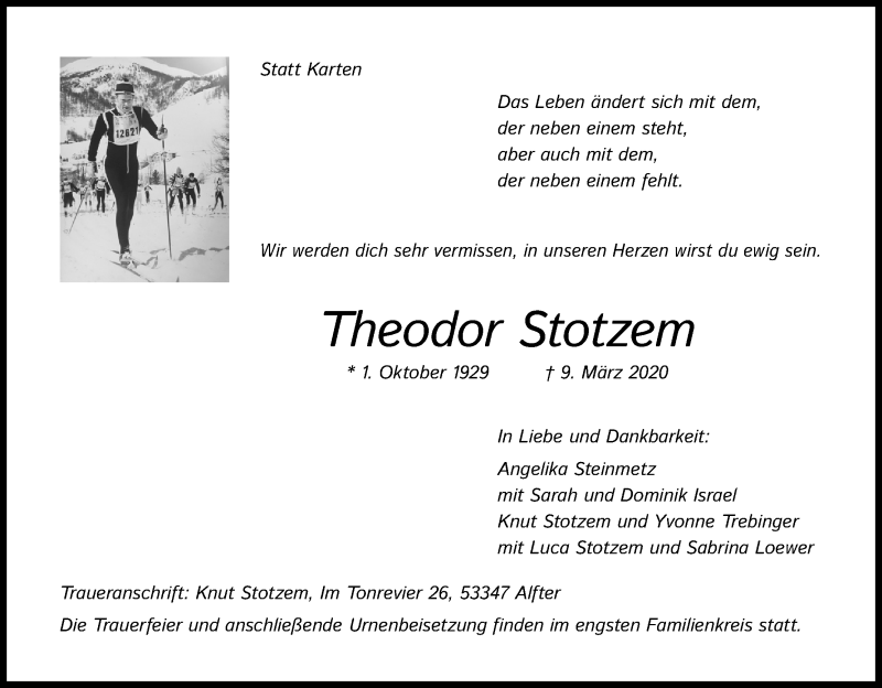  Traueranzeige für Theodor Stotzem vom 21.03.2020 aus Kölner Stadt-Anzeiger / Kölnische Rundschau / Express