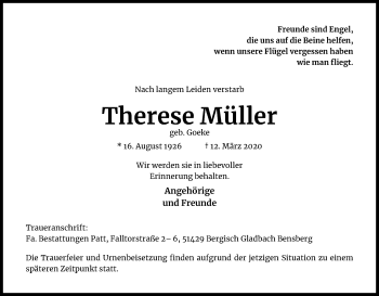 Anzeige von Therese Müller von Kölner Stadt-Anzeiger / Kölnische Rundschau / Express