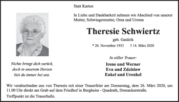 Anzeige von Theresie Schwiertz von  Sonntags-Post 
