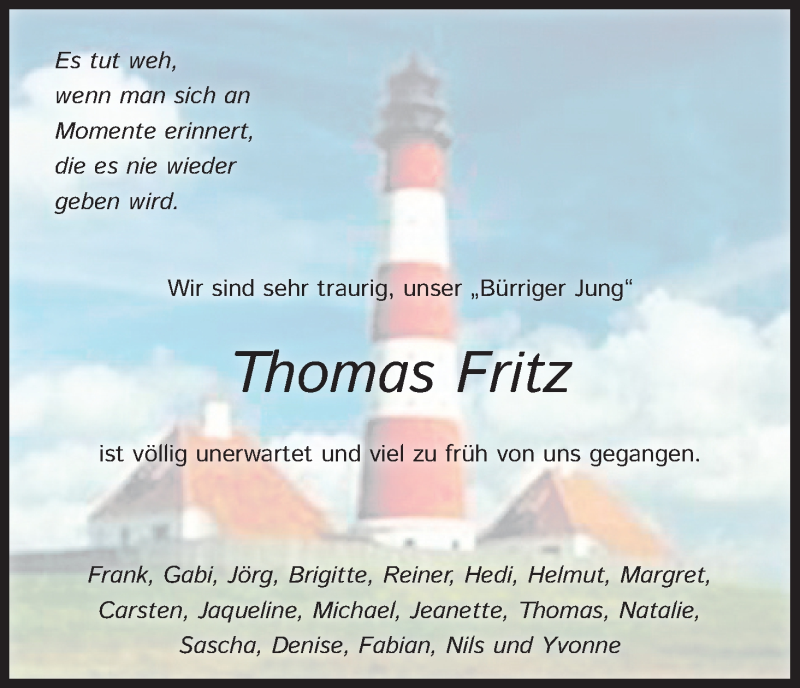  Traueranzeige für Thomas Fritz vom 01.04.2020 aus Kölner Stadt-Anzeiger / Kölnische Rundschau / Express