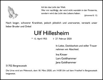 Anzeige von Ulf Hillesheim von Kölner Stadt-Anzeiger / Kölnische Rundschau / Express