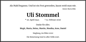 Anzeige von Uli Stommel von Zeitungsgruppe Köln