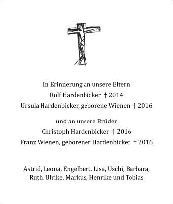 Anzeige von Ursula Hardenbicker von Kölner Stadt-Anzeiger / Kölnische Rundschau / Express