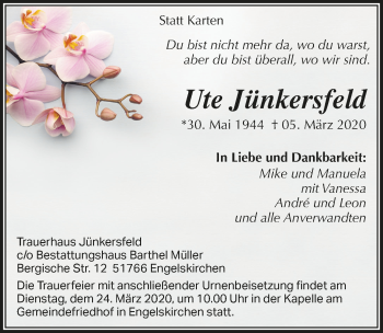 Anzeige von Ute Jünkersfeld von  Anzeigen Echo 