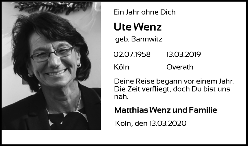 Traueranzeige für Ute Wenz vom 18.07.2023 aus Zeitungsgruppe Köln