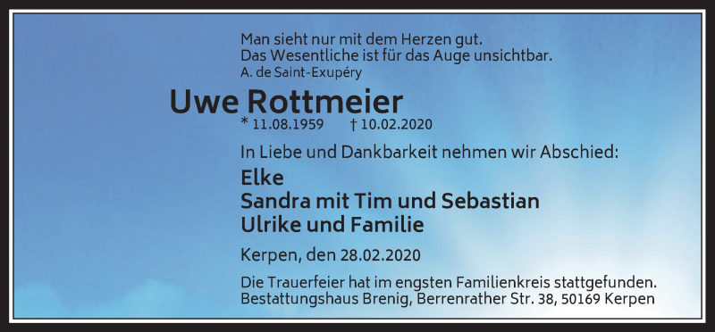  Traueranzeige für Uwe Rottmeier vom 04.03.2020 aus  Werbepost 