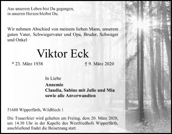 Anzeige von Viktor Eck von Zeitungsgruppe Köln