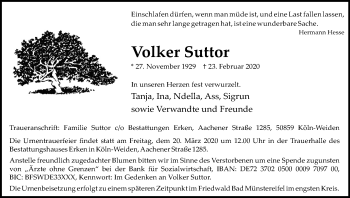 Anzeige von Volker Suttor von Kölner Stadt-Anzeiger / Kölnische Rundschau / Express