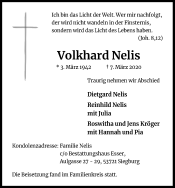 Anzeige von Volkhard Nelis von Kölner Stadt-Anzeiger / Kölnische Rundschau / Express