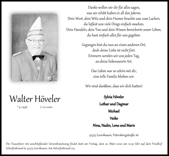 Anzeige von Walter Höveter von Zeitungsgruppe Köln