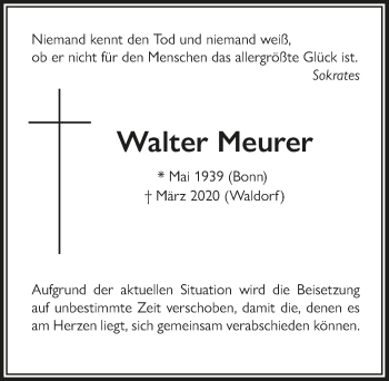 Anzeige von Walter Meurer von  Schaufenster/Blickpunkt am Wochenende 
