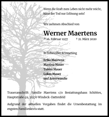 Anzeige von Werner Maertens von Kölner Stadt-Anzeiger / Kölnische Rundschau / Express