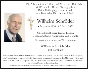 Anzeige von Wilhelm Schröder von Kölner Stadt-Anzeiger / Kölnische Rundschau / Express