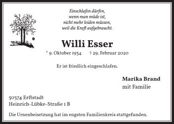 Anzeige von Willi Esser von  Werbepost 