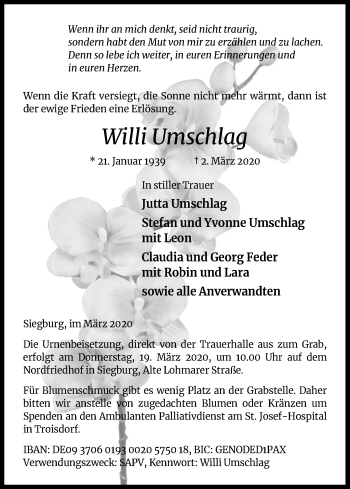 Anzeige von Willi Umschlag von Zeitungsgruppe Köln