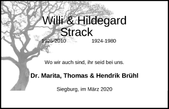 Anzeige von Willi und Hildegard Strack von Kölner Stadt-Anzeiger / Kölnische Rundschau / Express