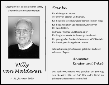 Anzeige von Willy van Malderen von Kölner Stadt-Anzeiger / Kölnische Rundschau / Express