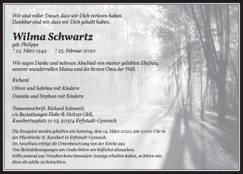 Anzeige von Wilma Schwartz von  Werbepost 