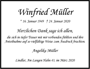 Anzeige von Winfried Müller von  Anzeigen Echo 
