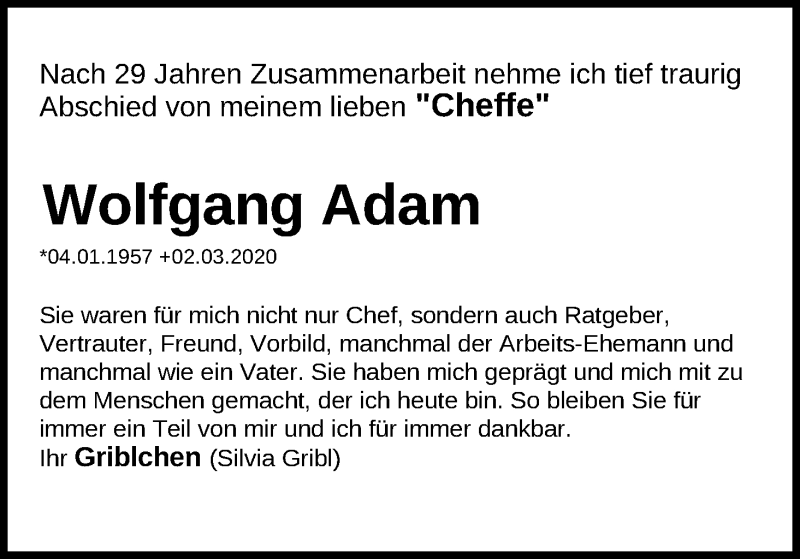  Traueranzeige für Wolfgang Adam vom 07.03.2020 aus Kölner Stadt-Anzeiger / Kölnische Rundschau / Express