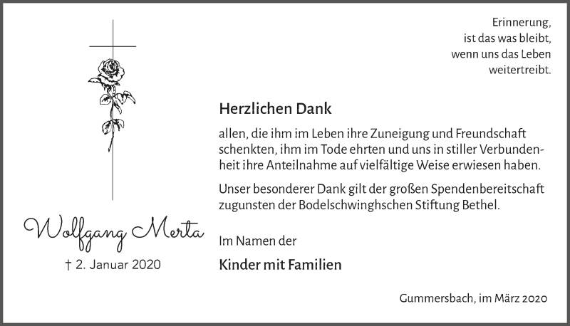  Traueranzeige für Wolfgang Merta vom 04.03.2020 aus  Anzeigen Echo 