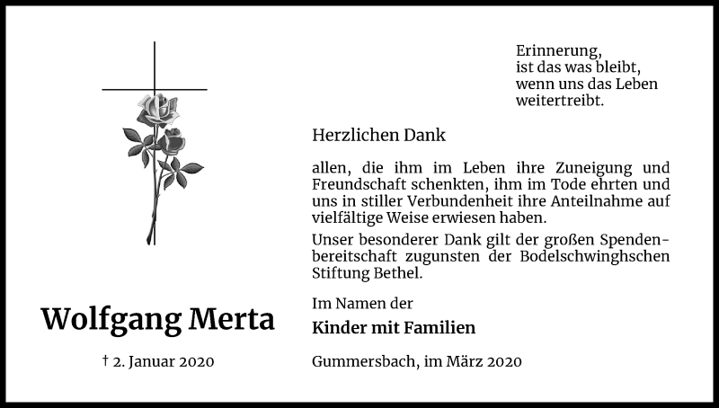  Traueranzeige für Wolfgang Merta vom 04.03.2020 aus Kölner Stadt-Anzeiger / Kölnische Rundschau / Express